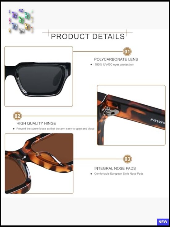 Thick Frame Rectangle Chunky Retro Sunglasses UV400 Protection Unisex main image 6